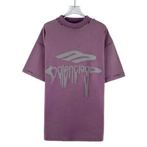 Balenciaga 24 Collection Purple distressed & ripped logo-printed cotton T-shirt